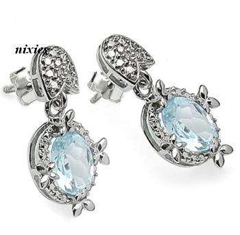 GORGEOUS 3.15CT GENUINE TOPAZ & DIAMOND 925 STERLING SILVER EARRINGS