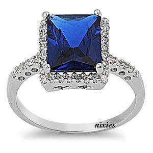 DRAMATIC 925 STERLING SILVER SAPPHIRE & DIAMOND CZ RING - SIZE 7(O)
