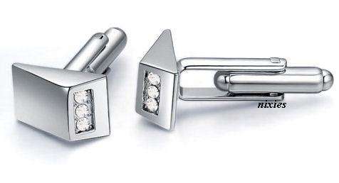 ATTRACTIVE CLEAR SWAROVSKI CRYSTAL CUFF LINKS