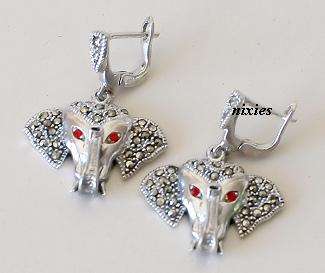 ADORABLE 925 STERLING SILVER MARCASITE ELEPHANT EARRINGS