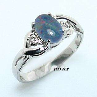 GORGEOUS SOLID SILVER BLACK OPAL RING - SIZE 7(O)