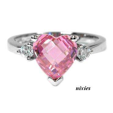 AWESOME WHITE GOLD PINK & WHITE SAPPHIRE RING - SIZE 6(M)