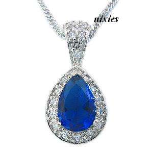 WHITE GOLD EP PAVED SAPPHIRE PENDANT on chain
