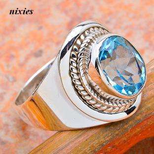 AWESOME BLUE TOPAZ 925 STERLING SILVER RING - SIZE 7(O)