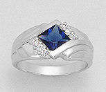 AMAZING PURE 925 STERLING SILVER BLUE SAPPHIRE CZ RING - SIZE 7(O)