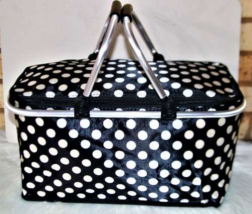 Large Bag Collapsible Picnic Basket - Red - Black