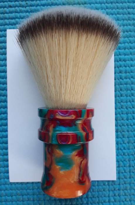 Acrylic Turned Shaving Brush (Tie Dye, 22mm Plisson Synthetic, Fan)