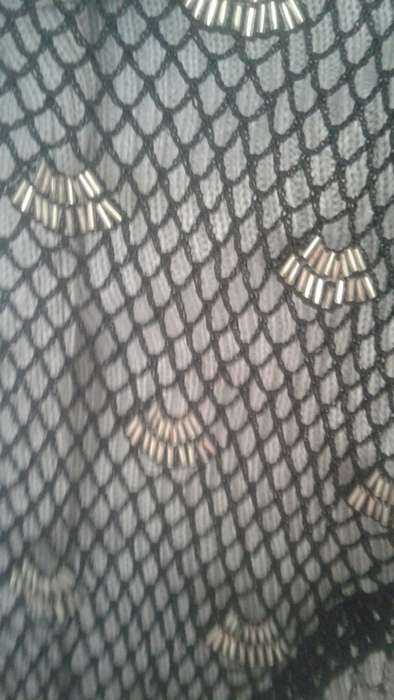 VINTAGE BEAUTIFUL EVENING  GOLD and SEE THRU BEADED BLACK CROCHET SHAWL - LIKE NEW
