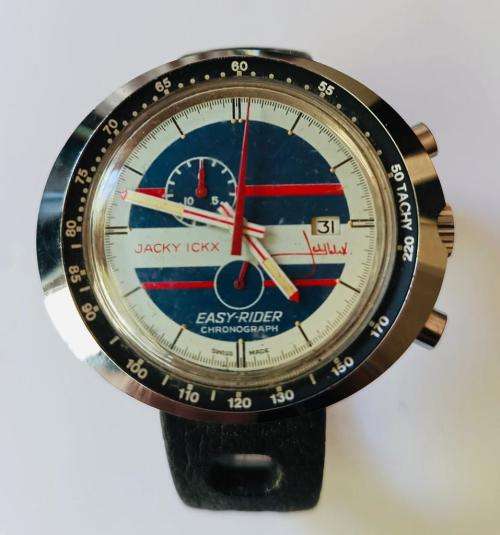 Valuable 1970`s Heuer legendary F1 driver Jacky Ickx easyrider gents watch with replica scale helmet