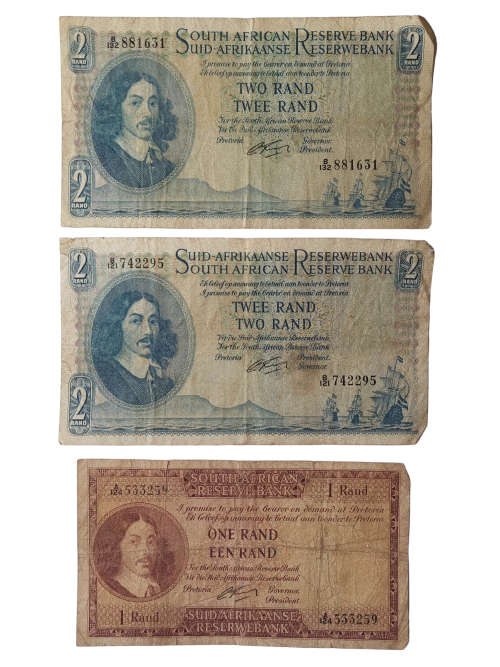 Rare Collectors South African Two and One Rand notes G Rissik edition