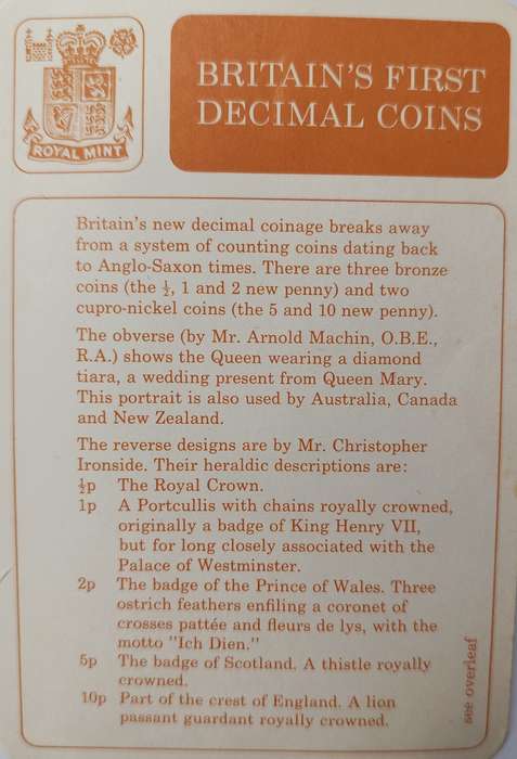 Collectors 1968 British first decimal coin set in original holder