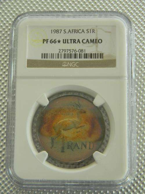 * Top Grade Auctions * RSA 1987 Springbok Proof Silver R1 : NGC Graded PF66 (STAR) Ultra Cameo