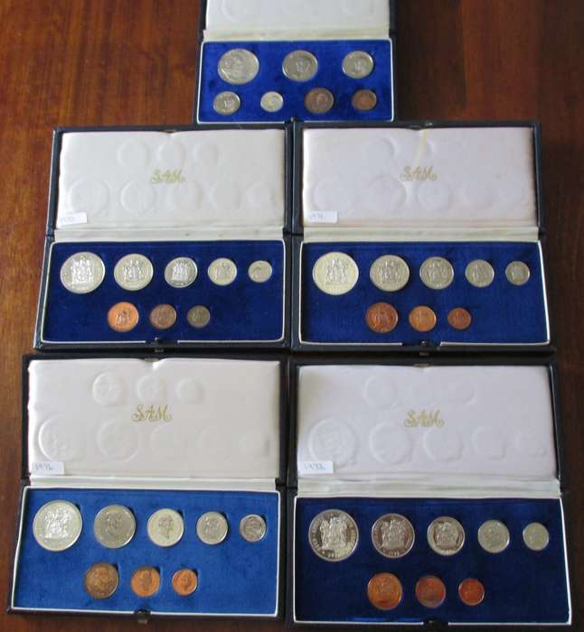 5 EARLY SHORT PROOF SETS 1/2 CENT TO SILVER RAND