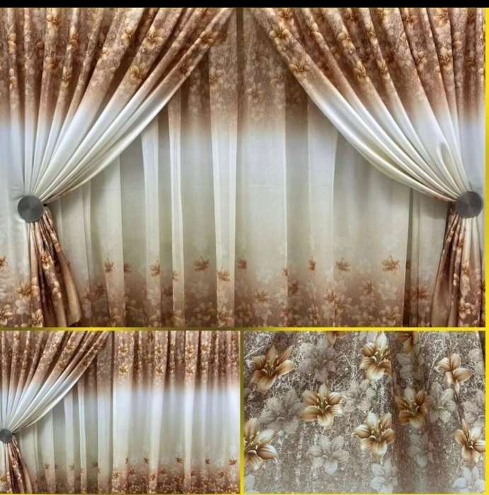 3m Bronze Floral Curtain Set + 3m Lace