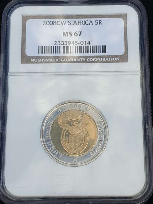 2008 SOUTH AFRICA COIN WORLD R5  -NGC GRADED MS67-