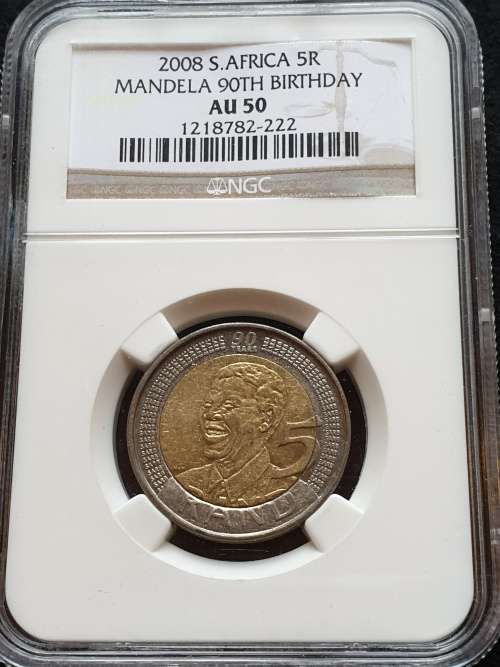 2008 NELSON MANDELA 90TH BIRTHDAY R5 -NGC GRADED AU50  **SCARCER GRADE!**