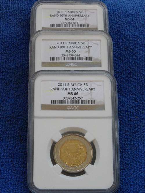 2011 SARB 90TH ANNIVERSARY 3 X COINS  NGC GRADED MS64 65 66. BID IS PER COIN TO TAKE ALL 3