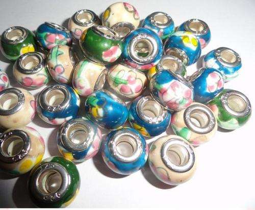 Bead, Porcelain Bead with Silver Core - Mixed