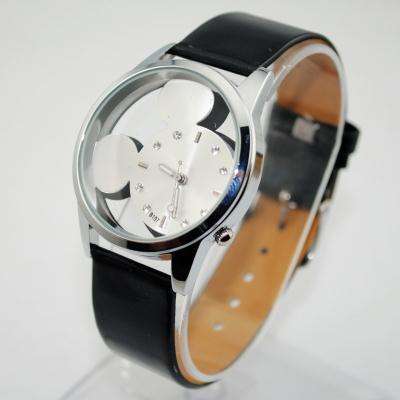 Mickey Mouse Watch with Black Leatherette Strap and Lovely Crystals