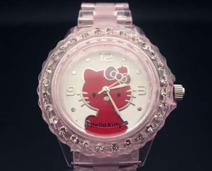 Hello Kitty Watch with Crystals in Pink (See through) - New Style