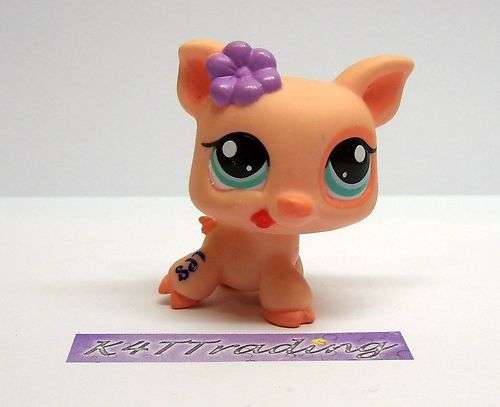 LAST ONE - Littlest Pet Shop, Pink Pig with purple Flower #1548 - one of the triplet pigs