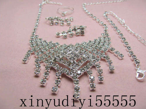 Rhinestone Crystal Bracelets Necklace Earrings Ring Prom Bridal