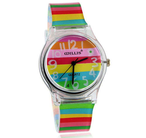 Lovely Stylish Rainbow Pattern Girls Analog Watch with Plastic Strap