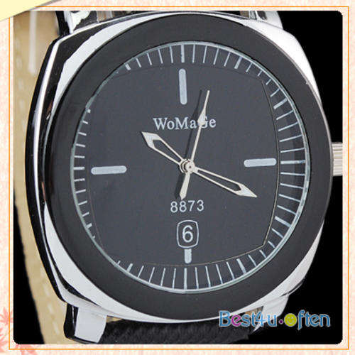 Womage Watch - Big Watchface Black Watch with Leatherette Watchband