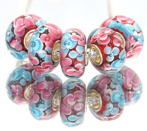 Bead,turquoise and red flowers Murano Style  Beads