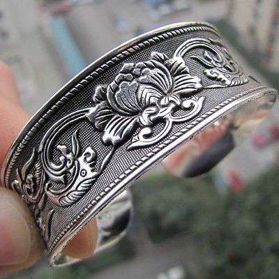 Lovely Bracelet / Bangle in Tibetan Silver - Flower and Totem