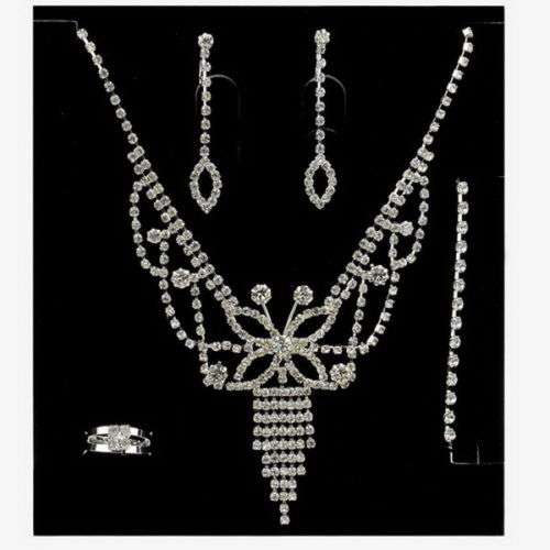 Rhinestone Crystal Set with Bracelets Necklace Earrings Ring Prom Bridal Wedding