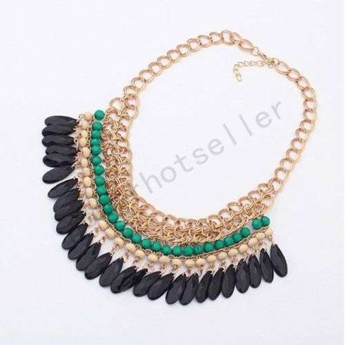 A Fashion Statement Item - Gold Plated Fashion Necklace, Flowers in Black and Red