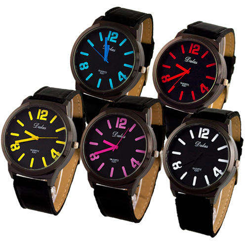 Watch Yellow Leatherette Strap - Unisex - very big watch face