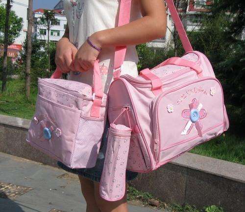 Nappy Diaper Bag with smaller Accessory Bag, Bottle Holder and Changing Mat