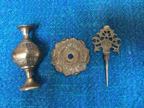 VINTAGE BRASS FIRGURES LOT 5 , CANDLE HOLDER, TREE