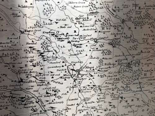 Stainless steel map, Herfordshire England by Rob Morden, made in England
