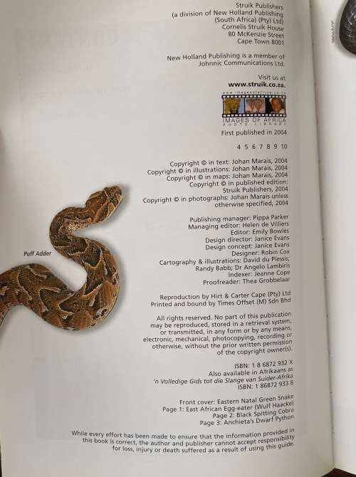 A complete Guide to the Snakes of Southern Africa ,Johan Marais ,1992,english