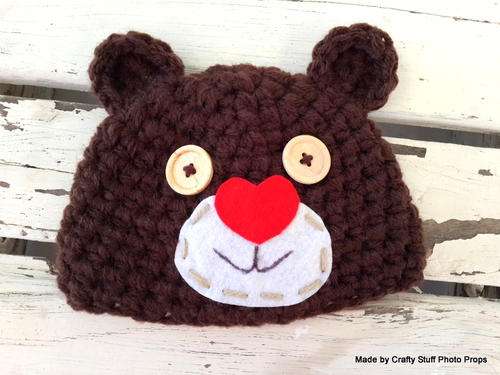Crafty Stuff :  Chocolate Whimsical Teddy Bear hat 0-3 months MADE TO ORDER