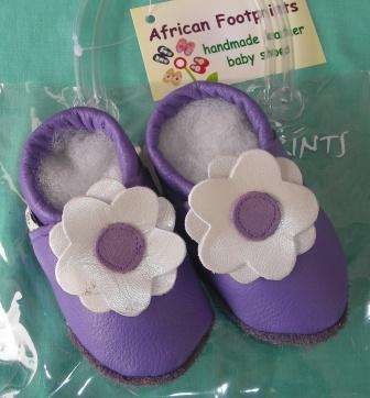 SALE PRICE!! Soft Leather Baby Shoes: Aids in Crawling and First Steps! Purple Flower (12months +)