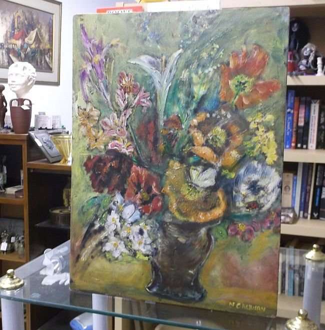 AN ORIGINAL OIL ON BOARD BY NEL CALBURN