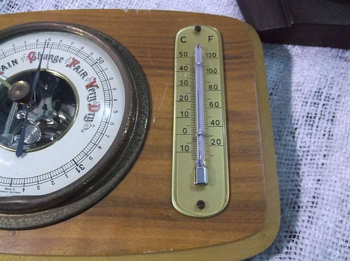WOW !!TWO VINTAGE BAROMETERS MADE IN WESTERN GERMANY ...ONE WITH THERMOMETER...BID FOR BOTH !!!