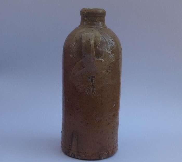 A RARE MINIATURE ANTIQUE STONEWARE GIN BOTTLE BY WESTKAMP & ZOON & MOLYN ...TOO CUTE !!