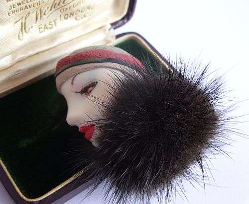 VINTAGE BROOCH - LADY WITH "FUR" COAT