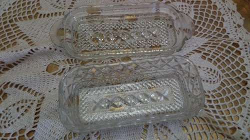 Pressed glass butter dish