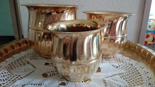 3 Yellow copper planters set
