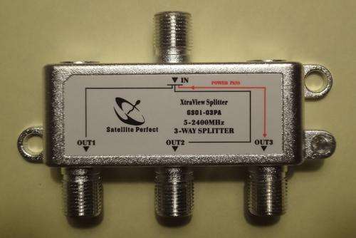 3 Way "F"  RF Splitter With AC/DC Power Pass (for Video + RF)