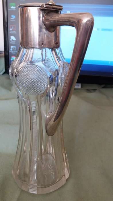 Rare Antique Austro-Hungarian 800 Silver And Cut Crystal Claret Jug