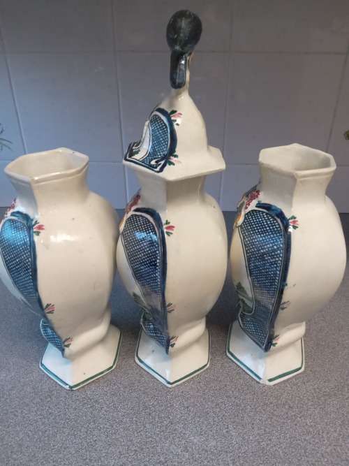 Antique Dutch Delft Polychrome Garniture Set