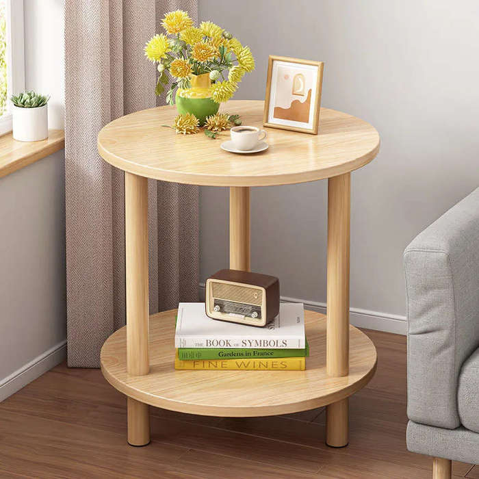 Modern simple double layer round coffee table balcony living room corner table