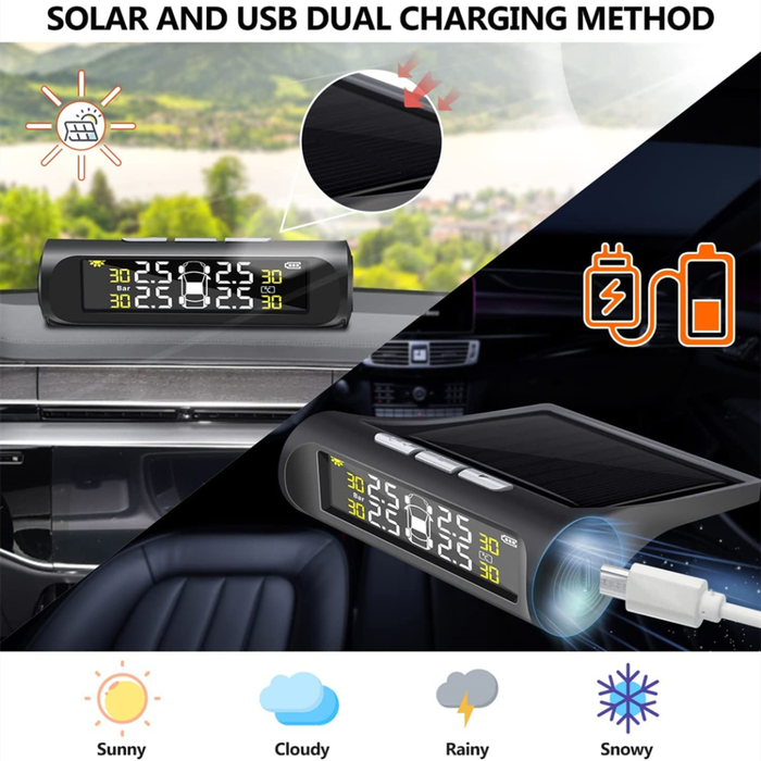 Solar powered tire pressure monitoring system waterproof TPMS with 4 sensors